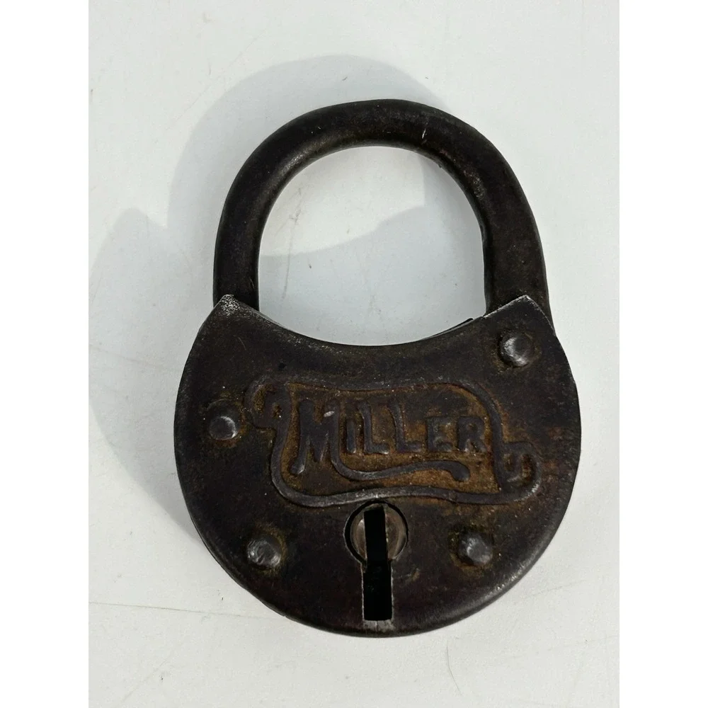 Antique MILLER Key Pad Lock Solid Metal Heavy Duty Lock & Key Set USA